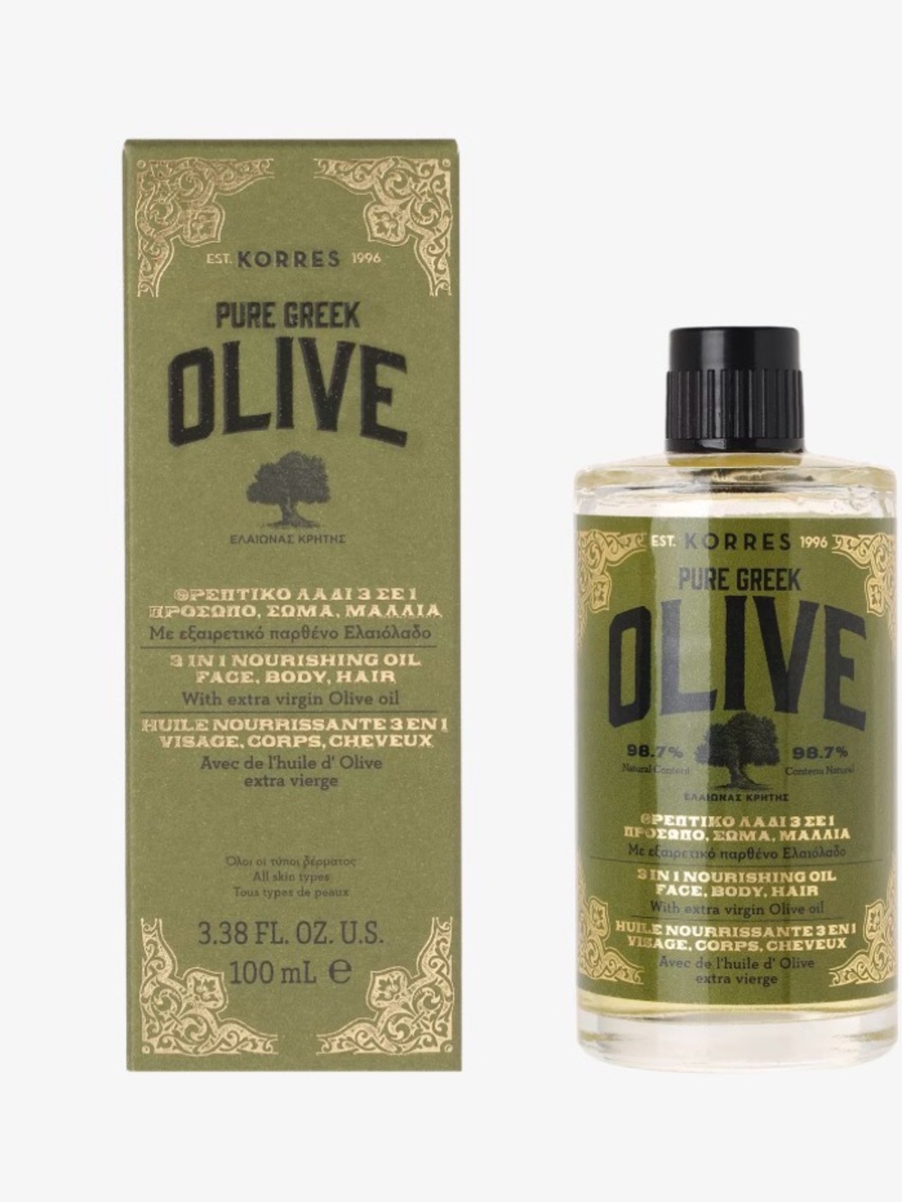KORRES Pure Greek Olive 3-in-1 Nourishing Oil Face Body Hair 3.38 fl oz